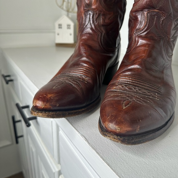 Vintage Dan Post Brown Embroidered Leather Cowboy Boots Men’s Size 12D - Picture 4 of 11
